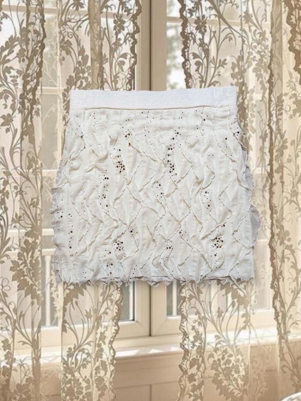 Vintage Y2K Deadstock Fairycore White Mini Sequin Flare Skirt